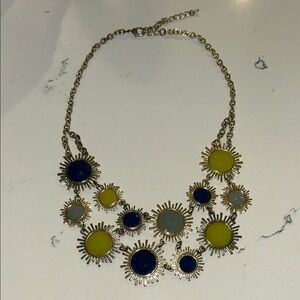 Gold and Blue Cluster Necklace with Ornate Design